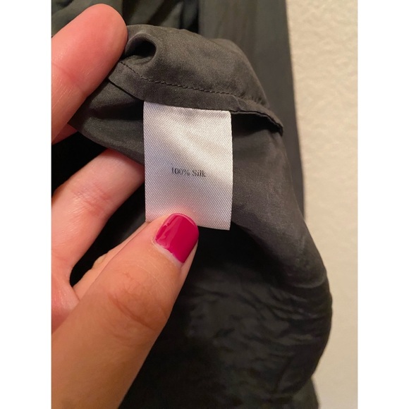 Dark Olive Green “Pure Collection” 100% Silk Button-Up Shirt - Picture 4 of 4